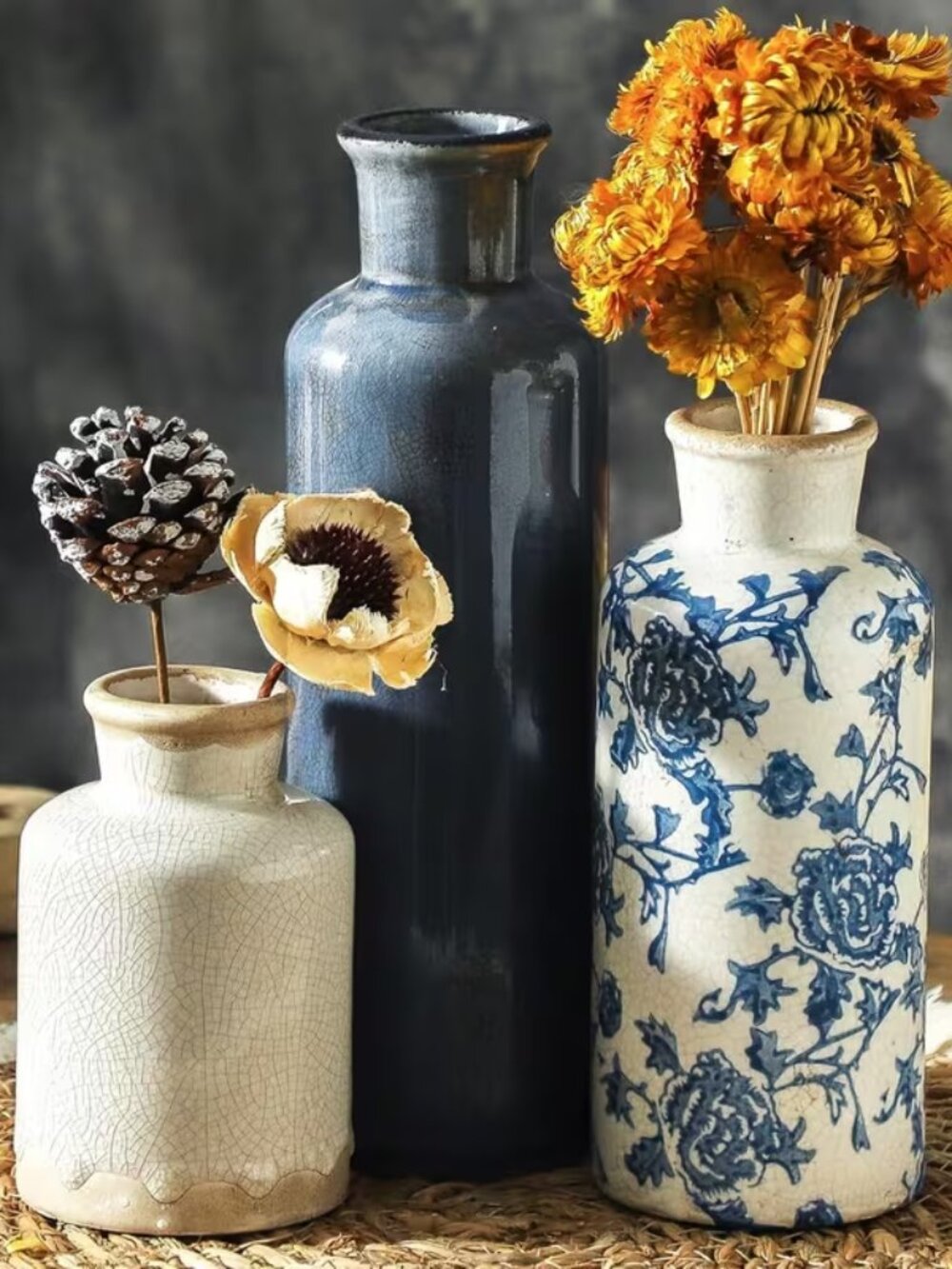 3pcs Vintage Ceramic Vase Set - New